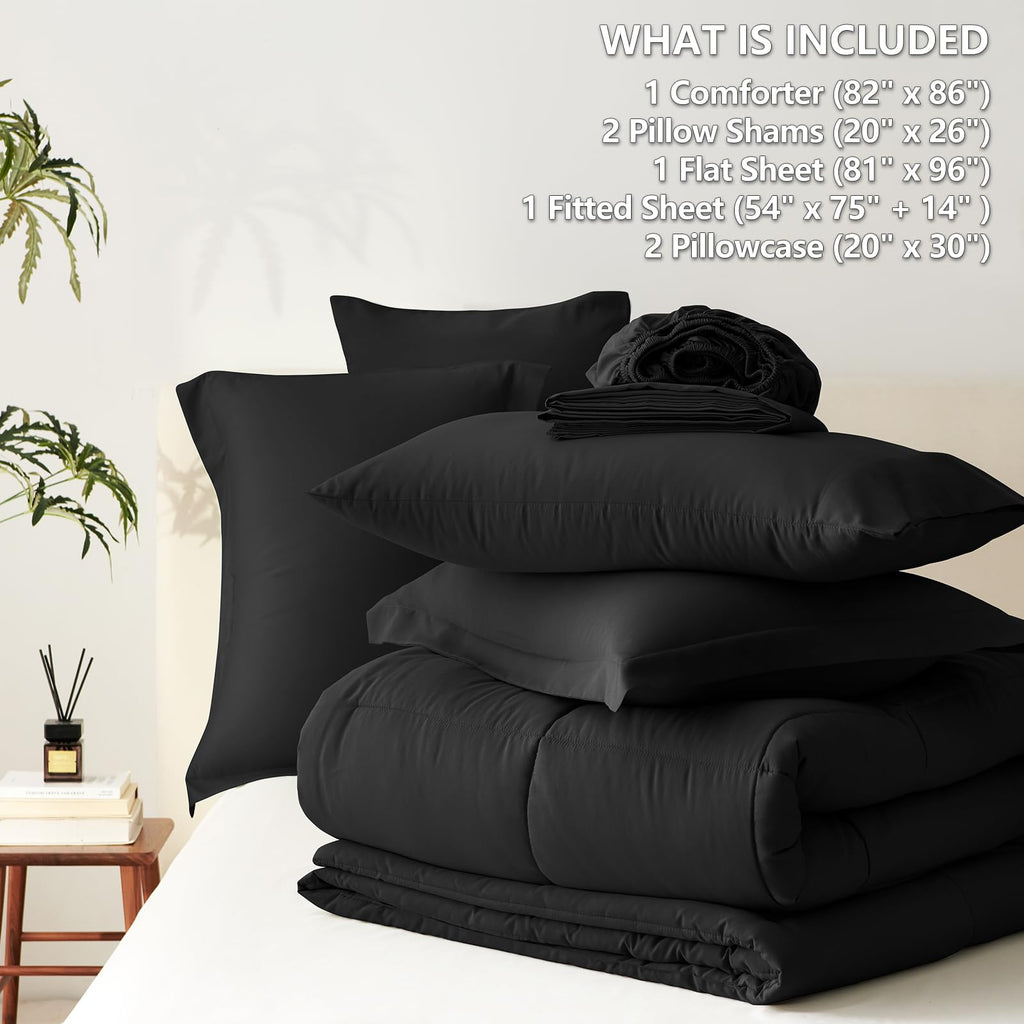 Cozylux Full Size Comforter Sets - 7 Pieces Bed In A Bag Set Black Full, Complete Bedding Sets Bed Set For All Season With Comforter, Flat Sheets, Fitted Sheet, Pillowcases & Shams
