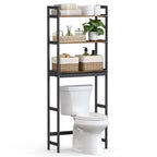Songmics Over The Toilet Storage, 3-Tier Bathroom Organizer Over Toilet With Adjustable Shelves, Multifunctional Bathroom Shelf, Rustic Brown And Black Ubts012B01
