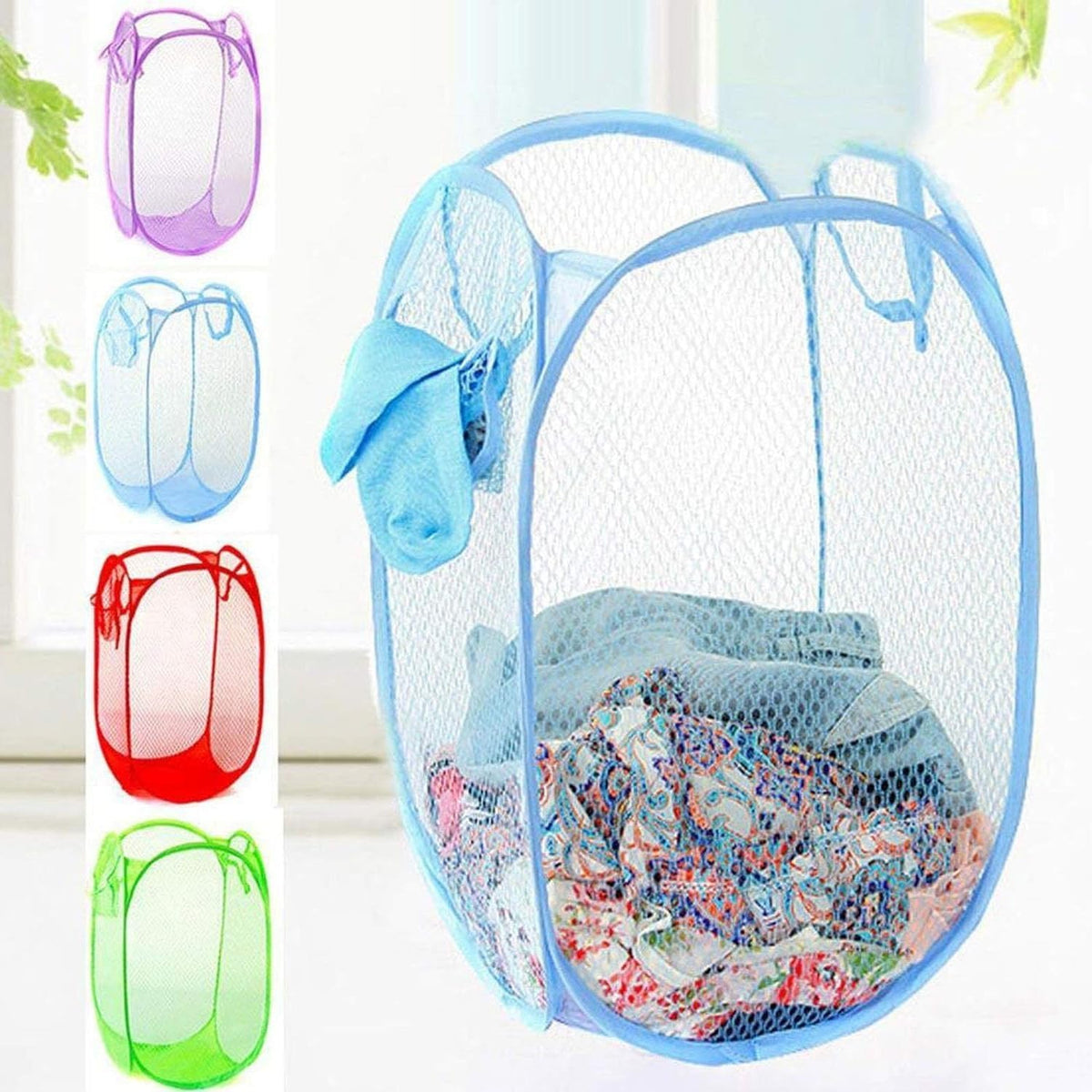 Foldable Mesh Laundry Basket mesh Organiser Nylon | Sturdy Material & Durable Handles|Netted Lightweight Laundry Bag (Assorted)