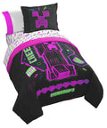 Minecraft Full Size Comforter Set - 7 Piece Cyber Neon Bedding Includes Sheet Set And Pillow Covers Featuring Creeper - Super So