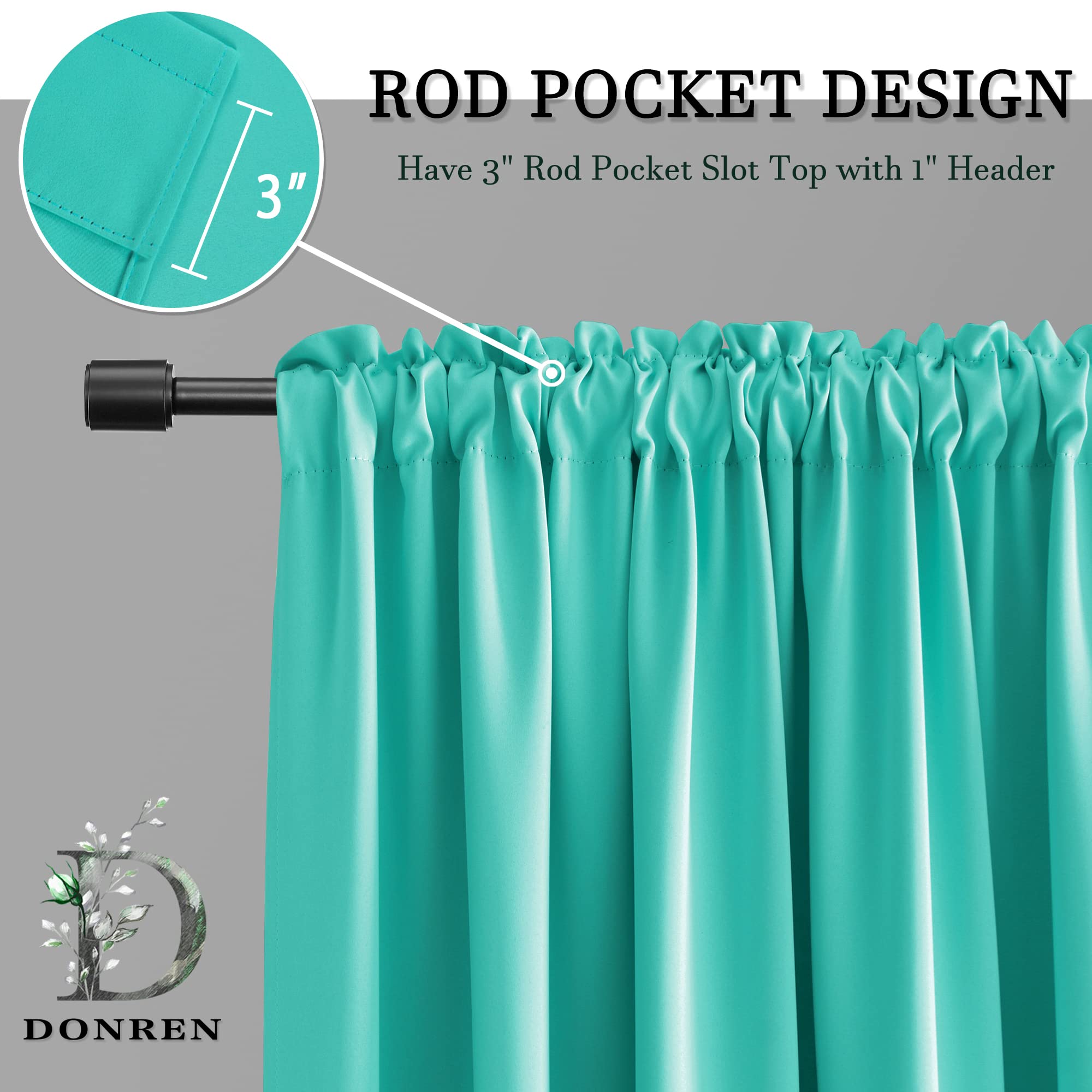 Donren Turquoise Kitchen Blackout Curtain Tiers - Small Curtains For Loft With Rod Pocket(30 W X 36 Inches Long,2 Panels)