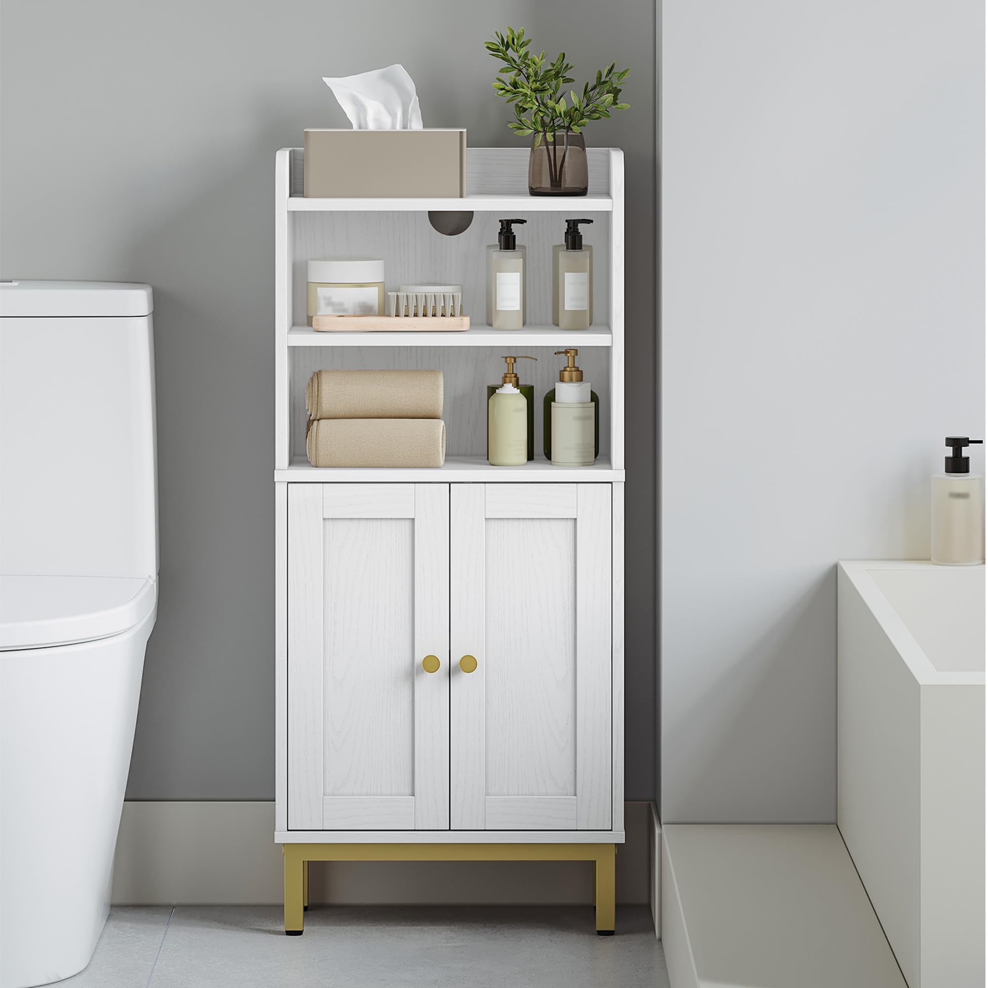 Hzuaneri Bathroom Storage Cabinet, Small Floor Cabinet with 2 Door and Shelves, Toilet Paper Cabinets, Bathroom Organizer with A