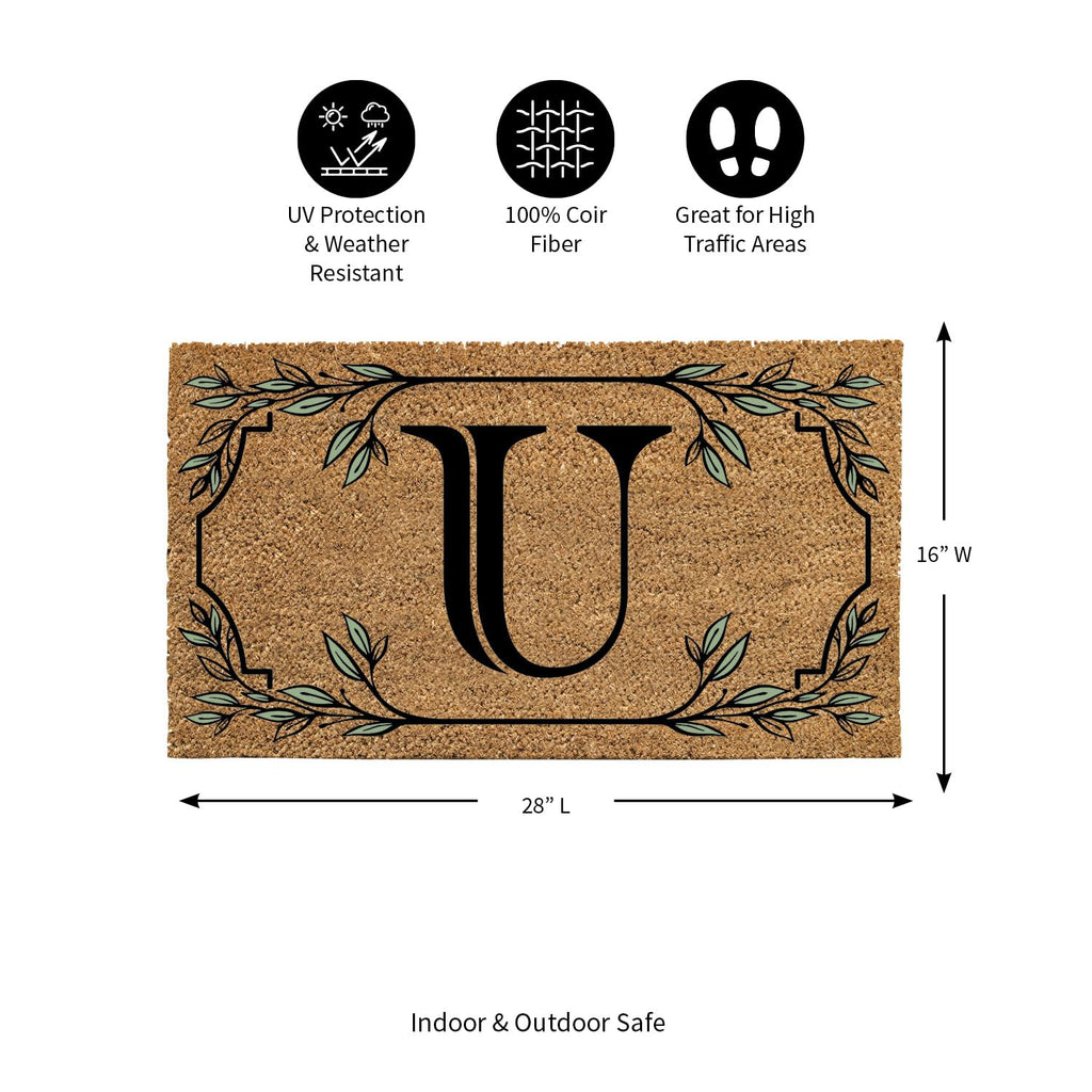 Evergreen Monogram Coir Doormat | Letter U | Front Door Mat For Outdoor Indoor Entrance | 28X16 Inches | Non-Slip Backing Doorwa