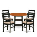 East West Furniture SUPF5-BCH-C 5 Piece Kitchen Table & Chairs Set Includes a Round Dining Table with Dropleaf & Shelves and 4 Linen Fabric Dining Room Chairs, 42x42 Inch, Black & Cherry
