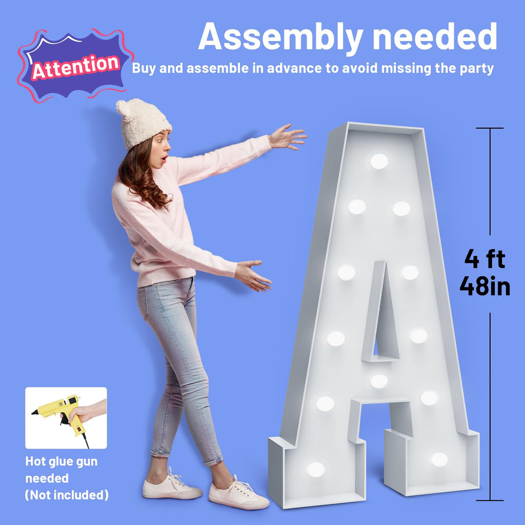 4Ft Marquee Light Up Numbers - Cool White Light Up Numbers 1 With Fixed Water Bag, Party Decoration Large Marquee Light Up Numbe