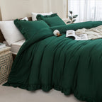 Andency Dark Green Ruffle Comforter Set, 2 Pieces Kids Comforter Set Twin(66X90Inch), Farmhouse Shabby Chic Comforter Set, Soft Microfiber Kids Bedding Set