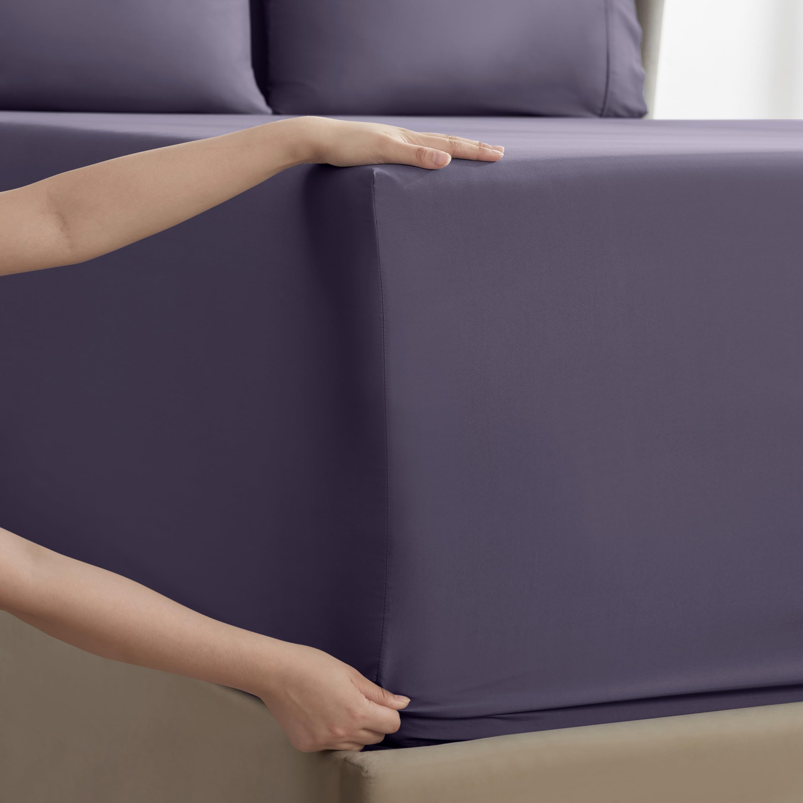 Nestl Extra Twin Deep Pocket Sheets Set - 4 Pc Soft Microfiber Twin Sheets Deep Pocket - Fade Resistant Bedding Sheets & Pillowcases - Twin, Eggplant Purple