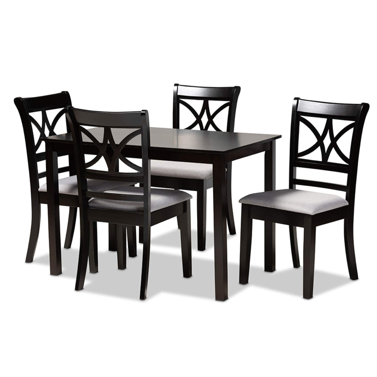 Baxton Studio Clarke Modern and Contemporary Grey Fabric Upholstered and Espresso Brown Finished Wood 5-Piece Dining Set
