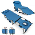 Gymax Tanning Chair, 400Lbs Beach Lounge Chair With Face Arm Hole & Hand Shoulder Strap, Folding Layout Sunbathing Chair, Face Down Outdoor Chaise Lounger For Patio, Poolside, Lawn, Backyard (1, Blue)