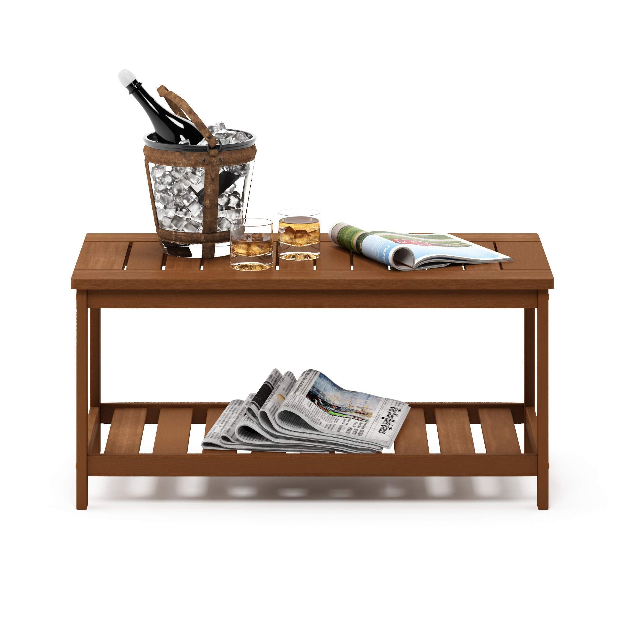 Furinno Fg18508 Tioman Hardwood Patio Furniture 2-Tier Coffee Table In Teak Oil, Natural