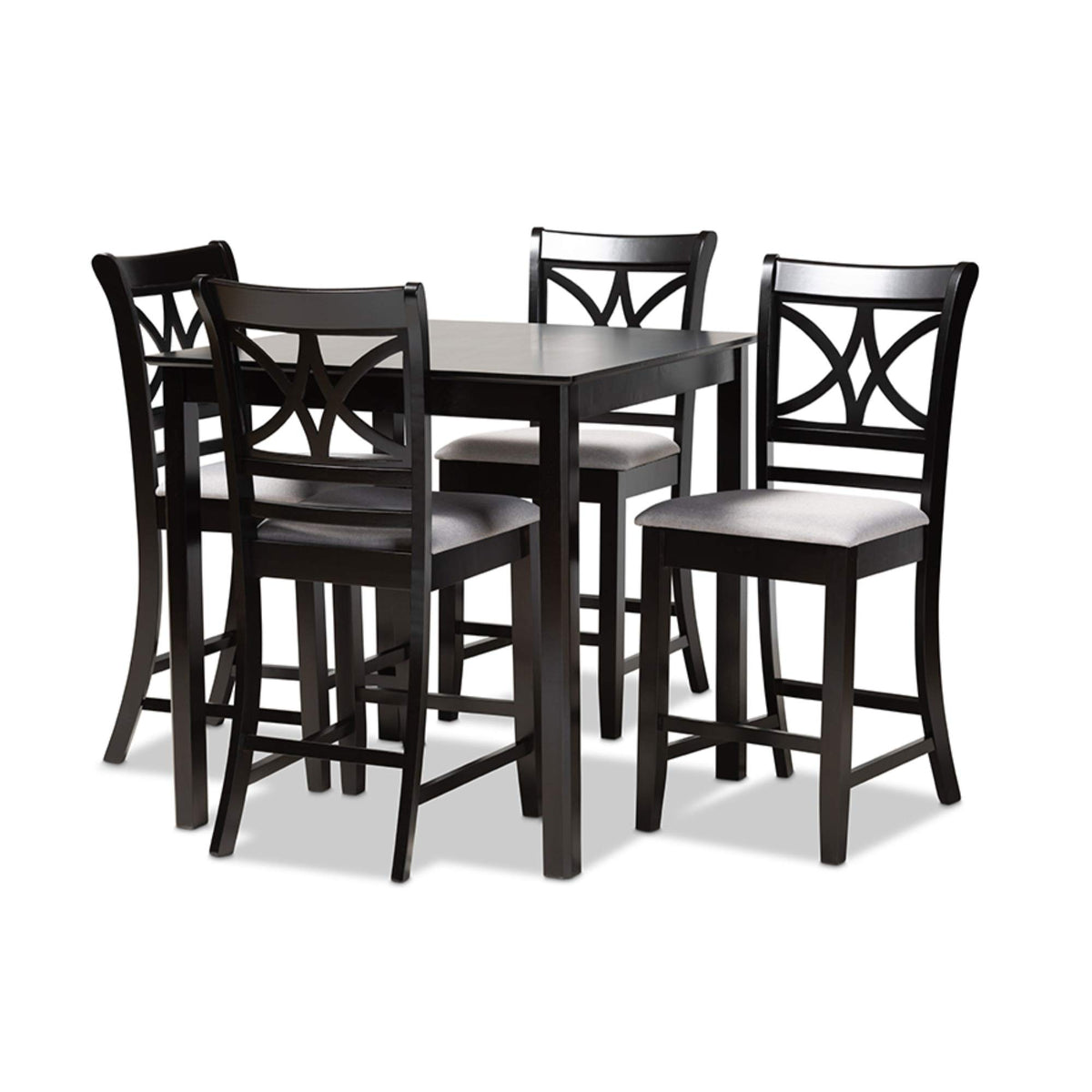 Baxton Studio Chandler Modern and Contemporary Grey Fabric Upholstered and Espresso Brown Finished Wood 5-Piece Counter Height Pub Dining Set