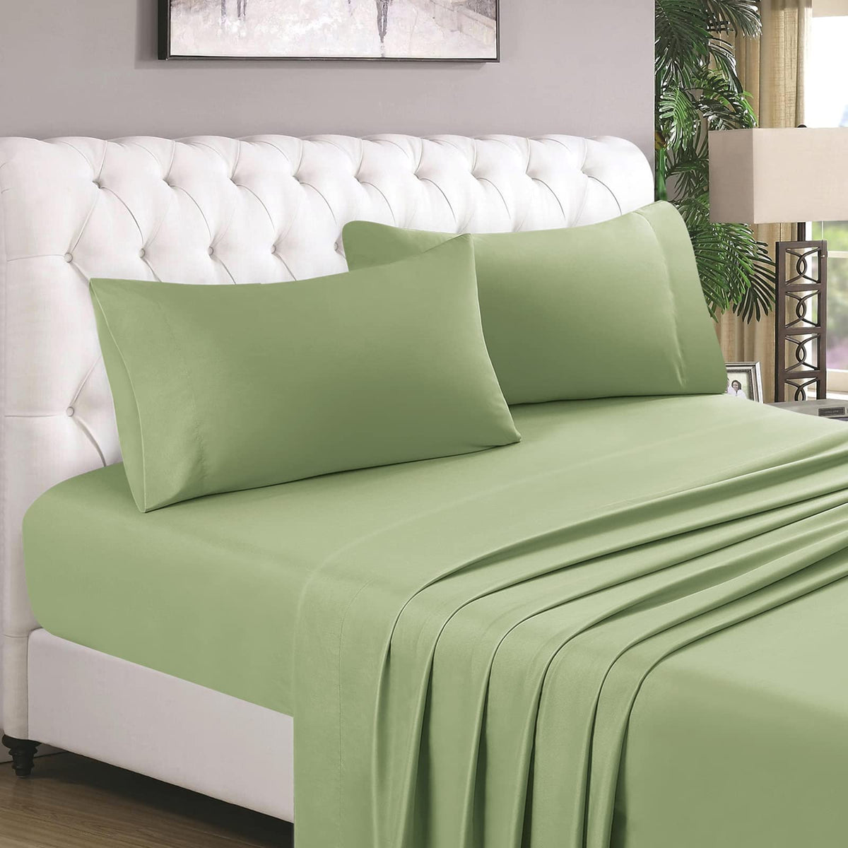 Homeideas 4 Piece Bed Sheets Set (Full, Sage Green), 1800 Bedding Soft Brushed Microfiber Luxury Sheets, Deep Pockets, Easy Care