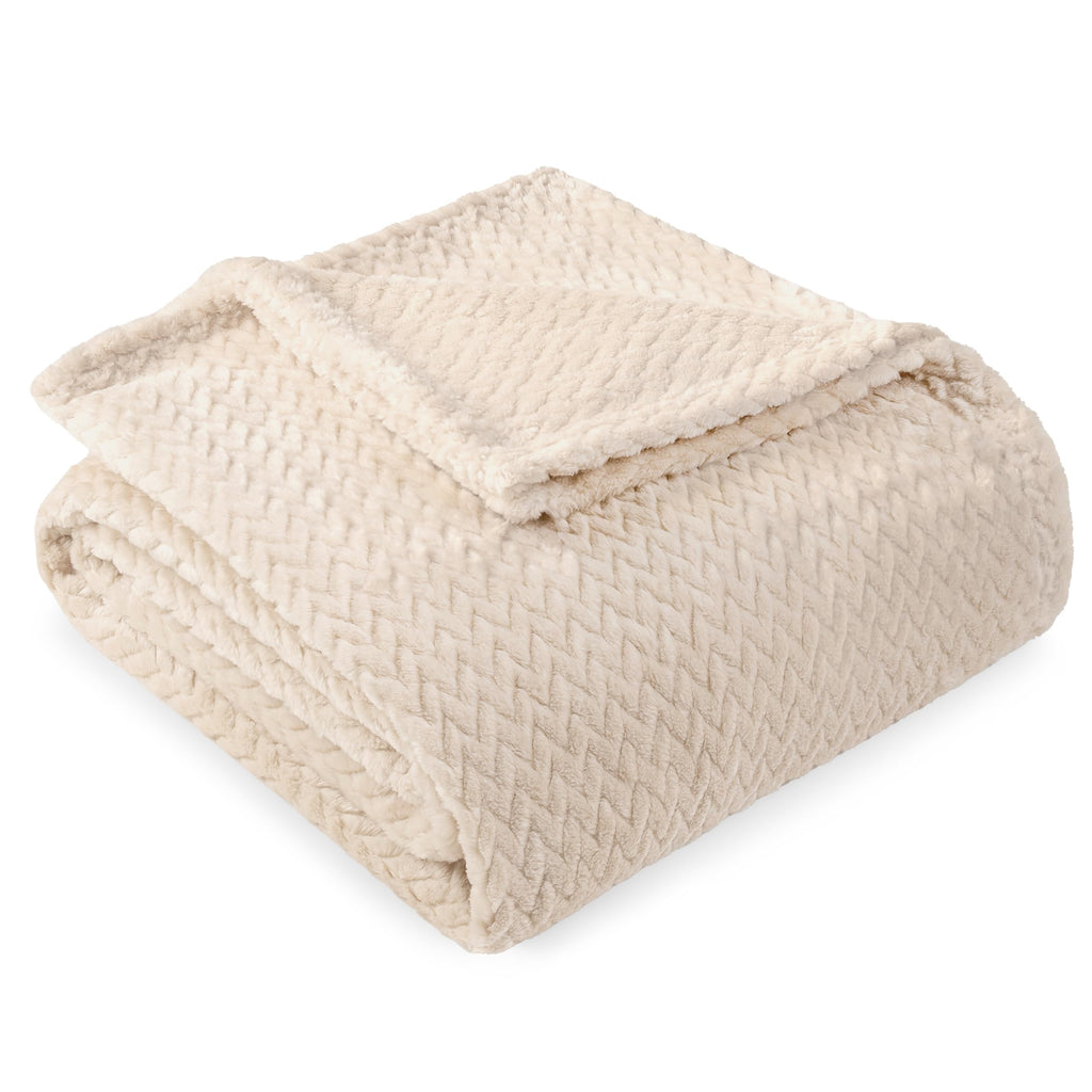 Pavilia Soft Fleece Ivory Cream Throw Blanket For Couch, Lightweight Plush Warm Blankets For Bed, Fuzzy Cozy Flannel Blanket Thr