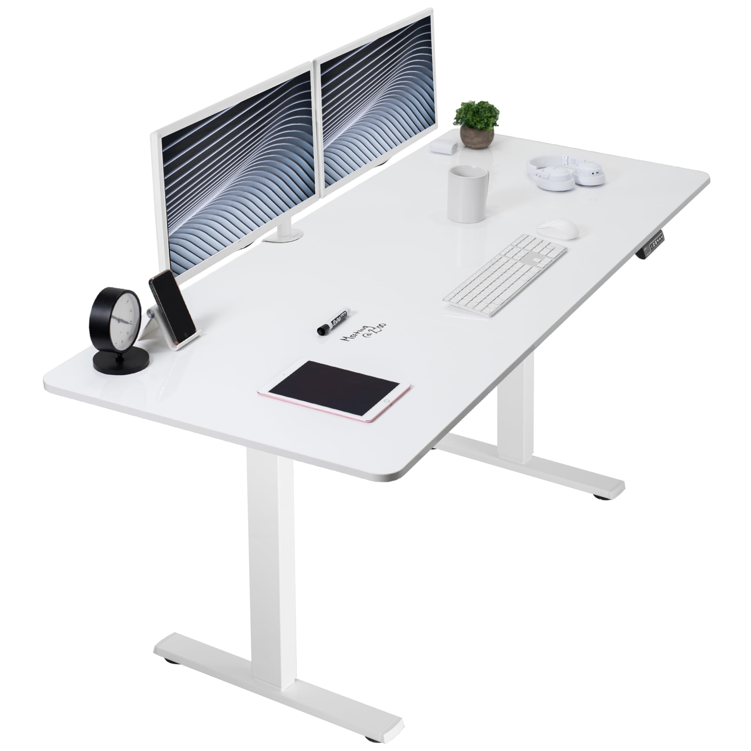 VIVO Electric Dry Erase 71 x 30 in Standing Desk, Memory Height Adjustment, 1B Series, Holds 220 lbs, Whiteboard Top White Frame