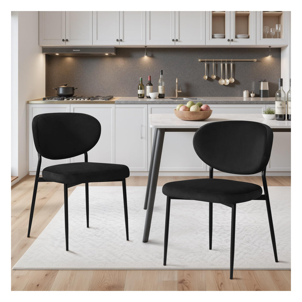 Stoolink Black Dining Chairs Set Of 2 Velvet Upholstered Dining Room Chairs Wide Seat Filled With 58D Memory Foam Modern Kitchen