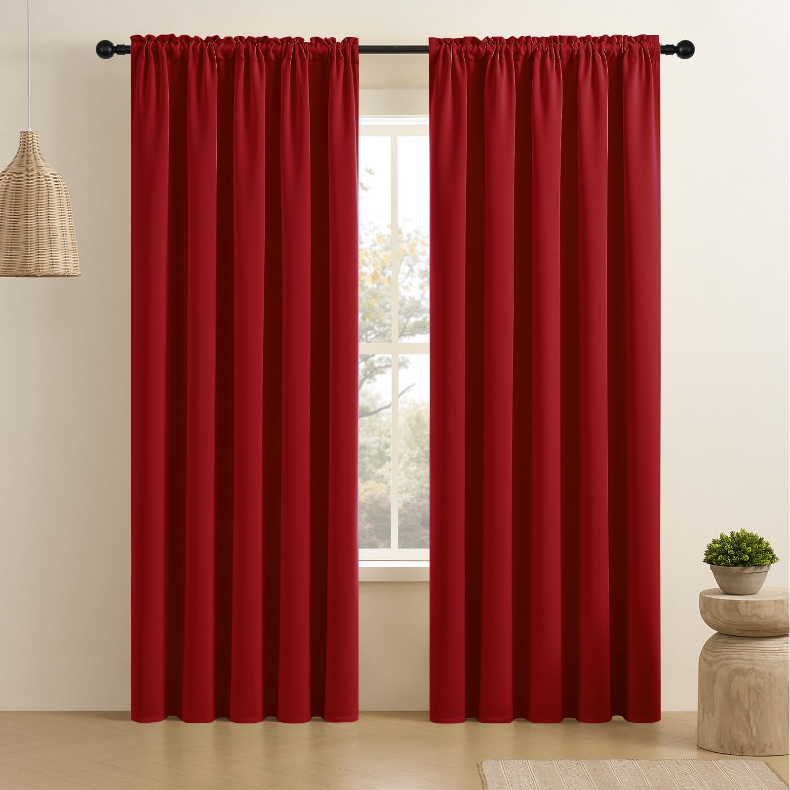CUCRAF Red Blackout Curtains 96 inch Length 2 Panels Set, Rod Pocket Room Darkening Drapes for Bedroom Living Room, Insulated Th