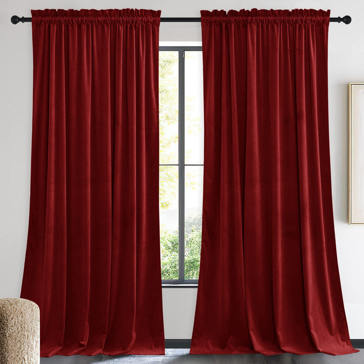 Nicetown Christmas Red Velvet Textured Curtains/Draperies, Home Decoration Panels With Rod Pocket Design For Hall, Villa (1 Pair