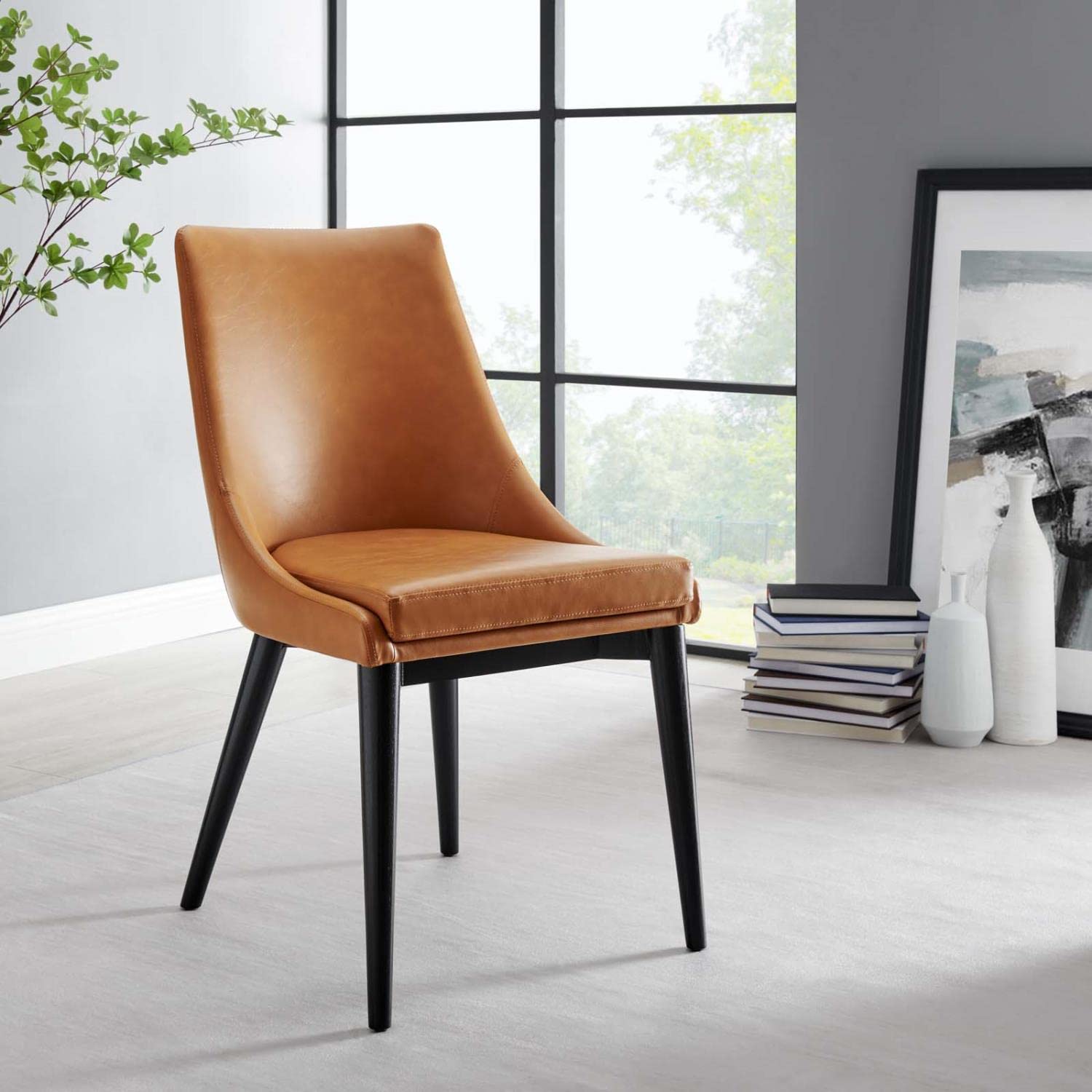 Modway Viscount Mid-Century Modern Faux Leather Upholstered, Dining Chair, Tan