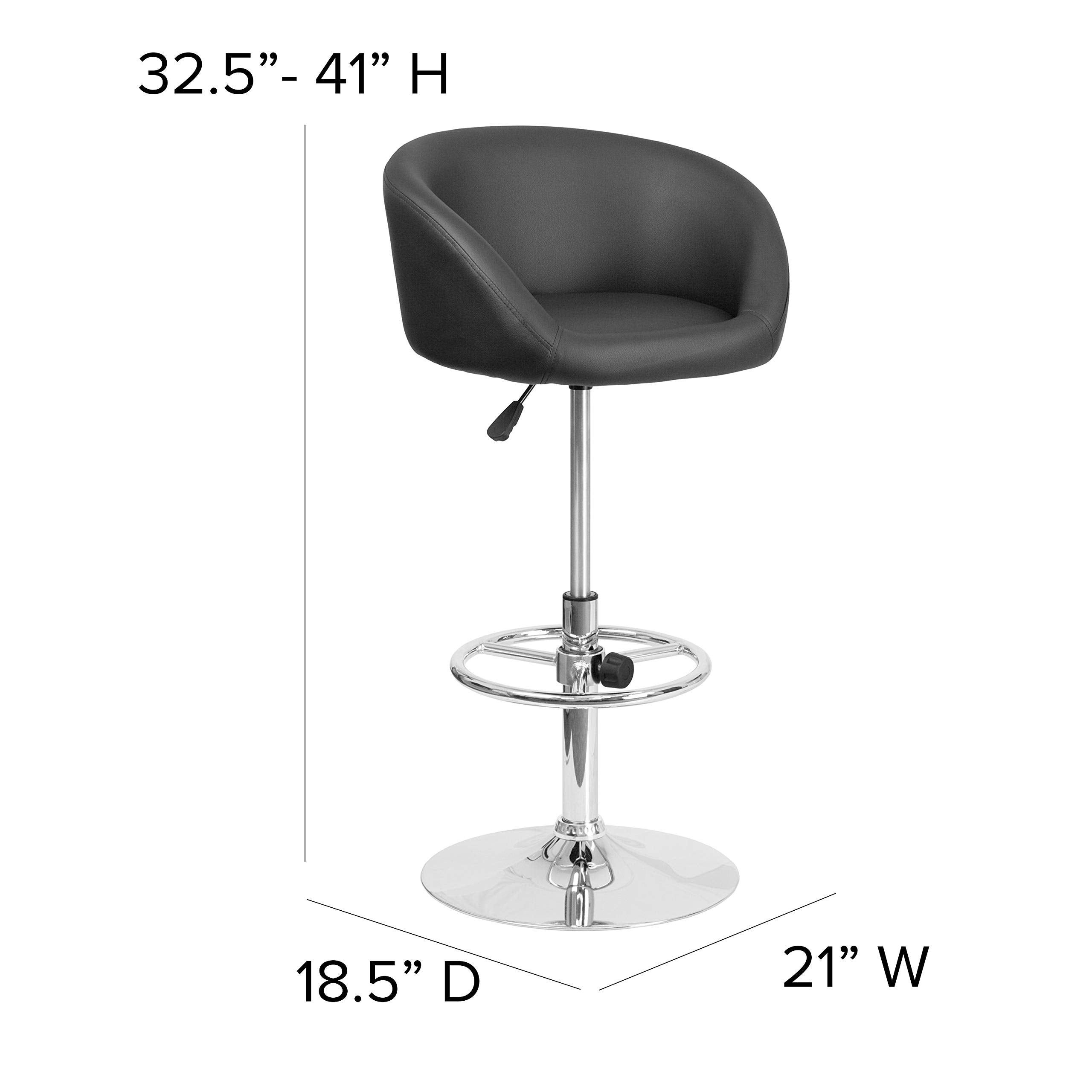 Flash Furniture Luis Contemporary Black Vinyl Adjustable Height Barstool with Barrel Back and Chrome Base