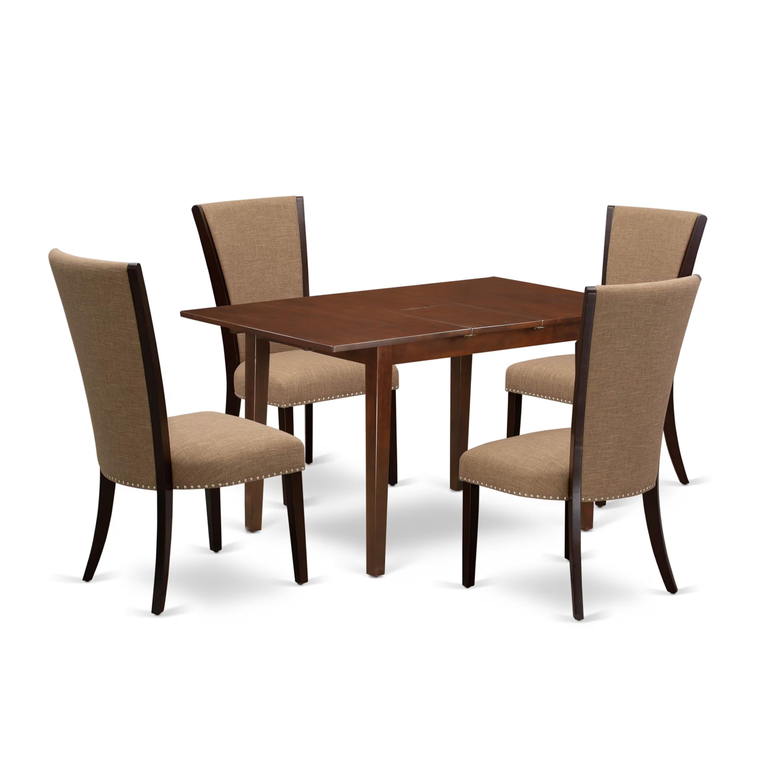 East West Furniture Psve5-Mah-47 5 Piece Dining Set Includes A Rectangle Dining Room Table With Butterfly Leaf And 4 Light Sable Linen Fabric Upholstered Chairs, 32X60 Inch, Mahogany