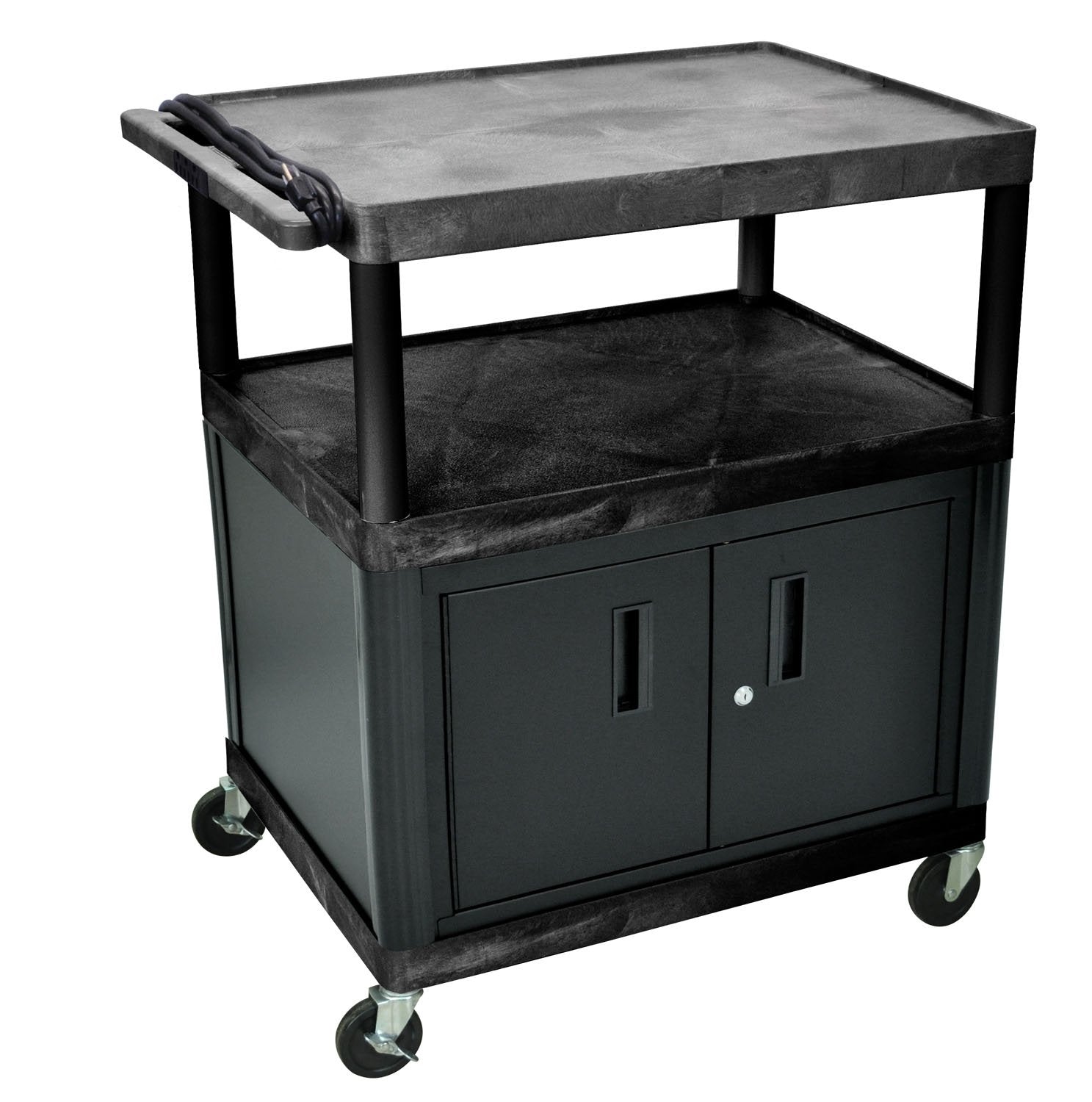 Luxor Lp40Ce-B Endura 3-Shelf Presentation Cart With Cabinet, 40-1/4' Height, Black