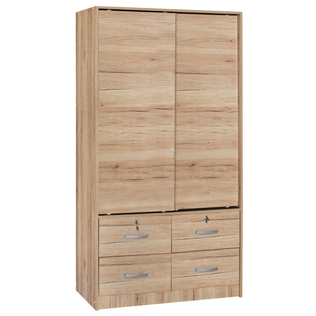 Better Home Products Carell Furniture Modern Wood Double Sliding Door Armoire Natural Oak