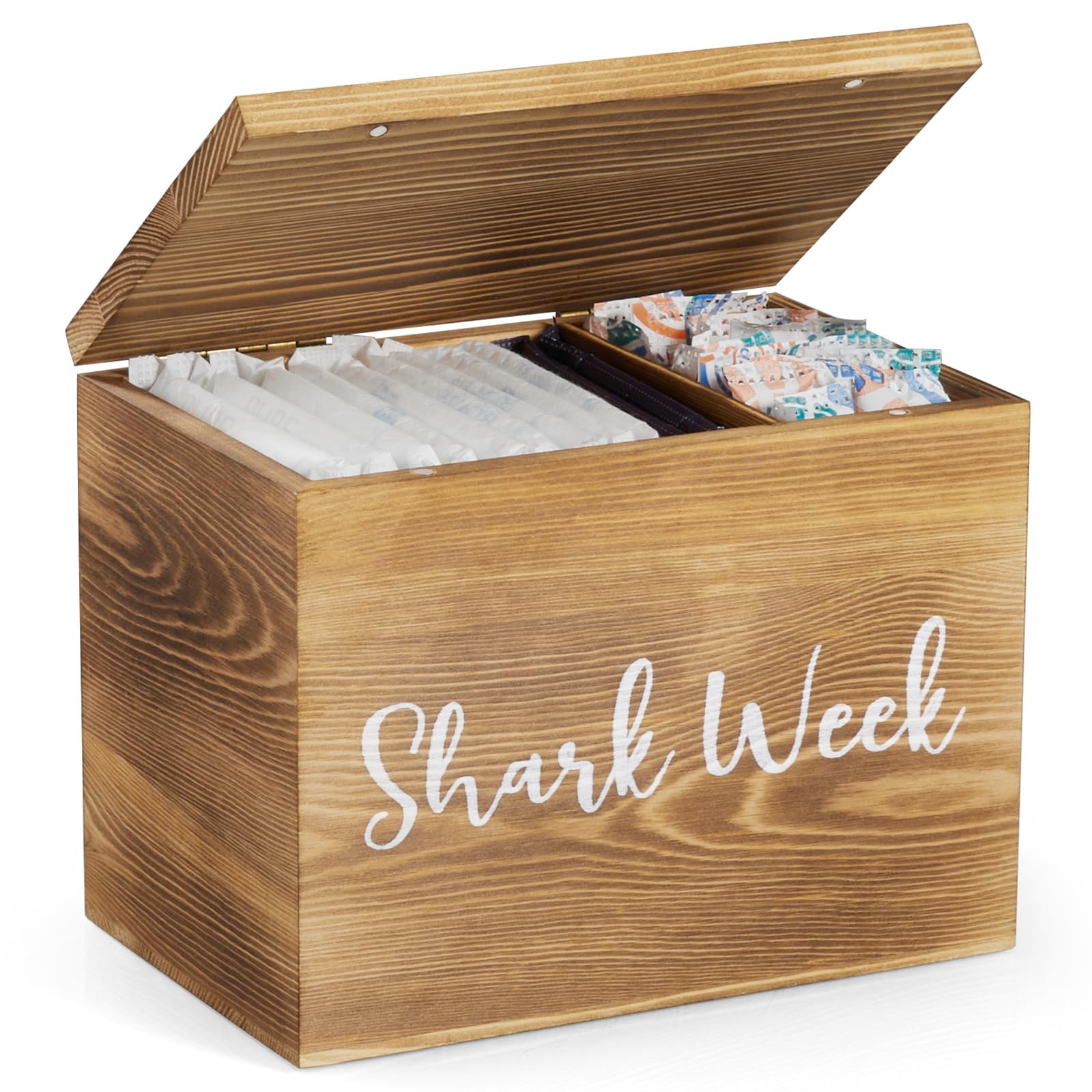 YCXNBHH Tampon Holder for Bathroom, Wooden Shark Week Bathroom Organizer, Period Pad Storage Box, Bathroom Accessories for Girl 