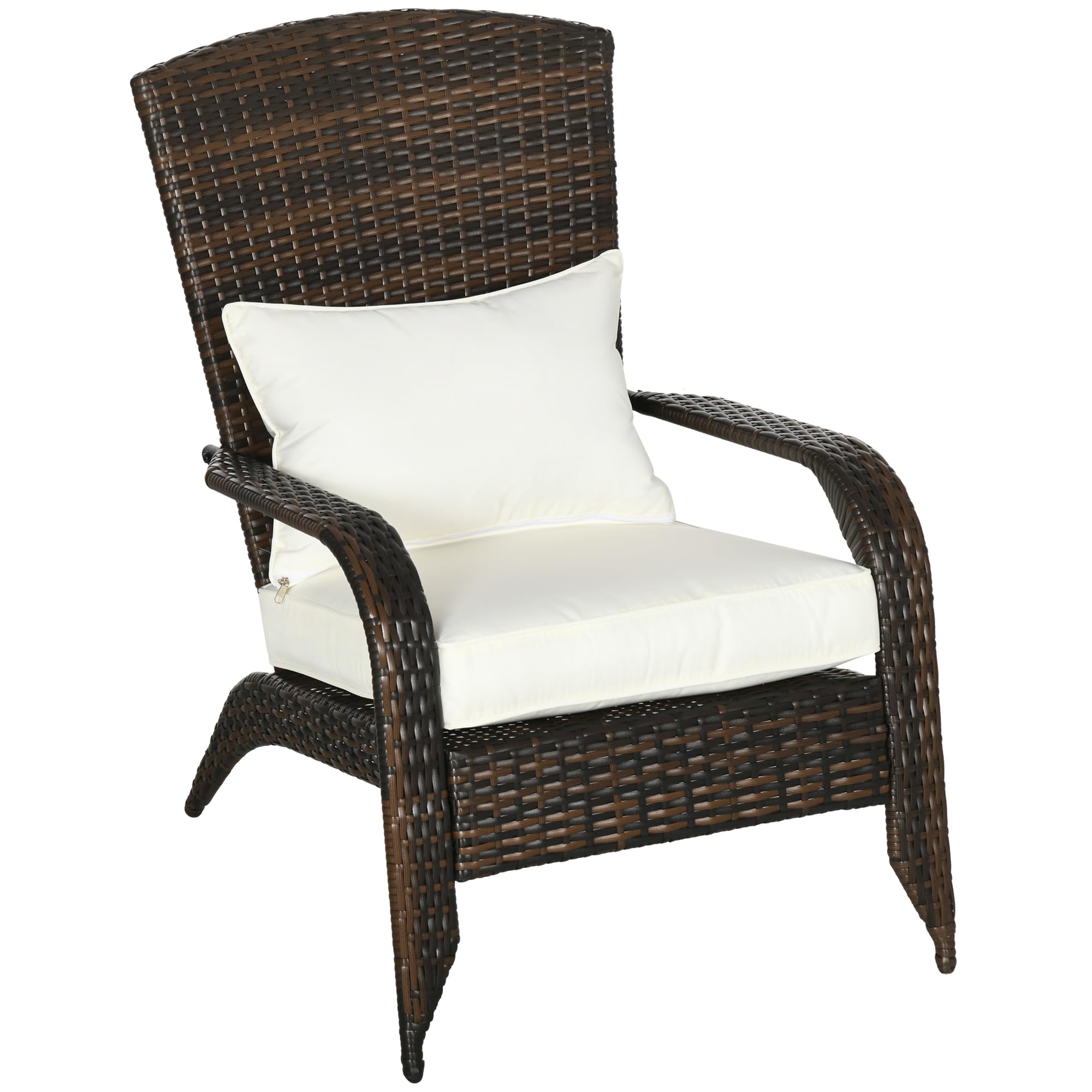 Outsunny Patio Wicker Adirondack Chair, Outdoor All-Weather Rattan Fire Pit Chair w/Soft Cushions, Tall Curved Backrest and Comf
