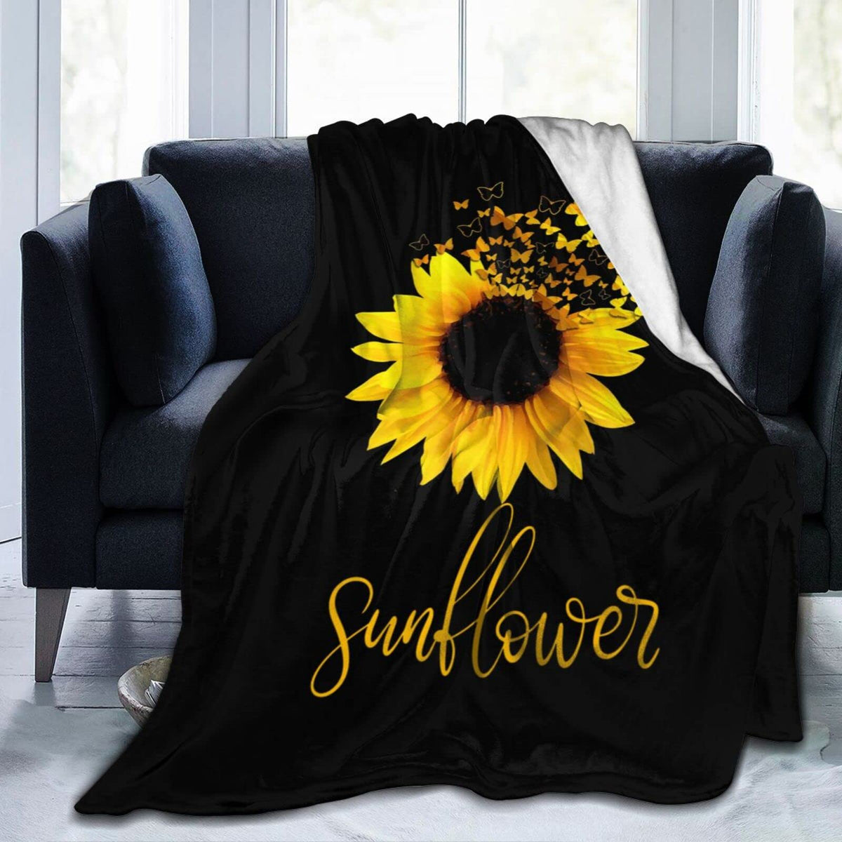 Sunflower Blanket Butterfly Sunflower Throw Blanket Soft Warm Blankets Lightweight Cozy Flannel Blanke For Bed Couch Sofa 80'X6