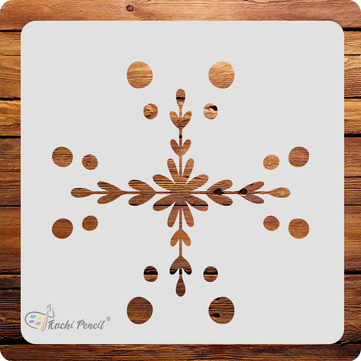 Kachi Pencil Leaf Pattern Mandala Stencils for Art and Craft Painting, Size 6 x 6 inch Reusable Stencil for Painting, Fabric, Gl