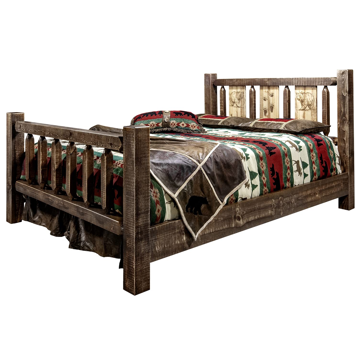 Montana Woodworks Homestead Collection Full Bed w/Laser Engraved Bear Design, Stain & Clear Lacquer Finish