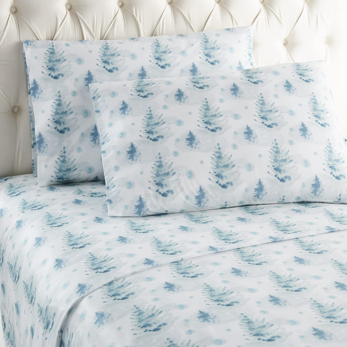 Shavel Home Products Micro Flannel Printed Sheet Set, Watercolor Pines, Queen