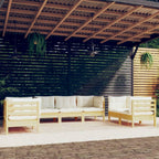 vidaXL Solid Pinewood Patio Lounge Set with Cream Cushions- 7 Piece, Corner and Middle Sofa for Outdoor Comfort