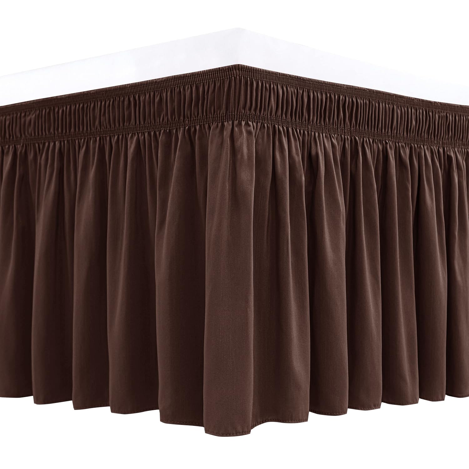Biscaynebay Wrap Around Bed Skirts For King & Cal King Beds 16' Drop, Brown Adjustable Elastic Dust Ruffles Easy Fit Wrinkle &