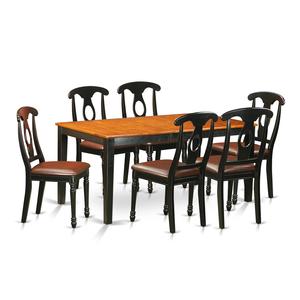East West Furniture NIKE7-BCH-LC 7 Piece Set Consist of a Rectangle Dining Room Table with Butterfly Leaf and 6 Faux Leather Upholstered Chairs, 36x66 Inch, Black & Cherry