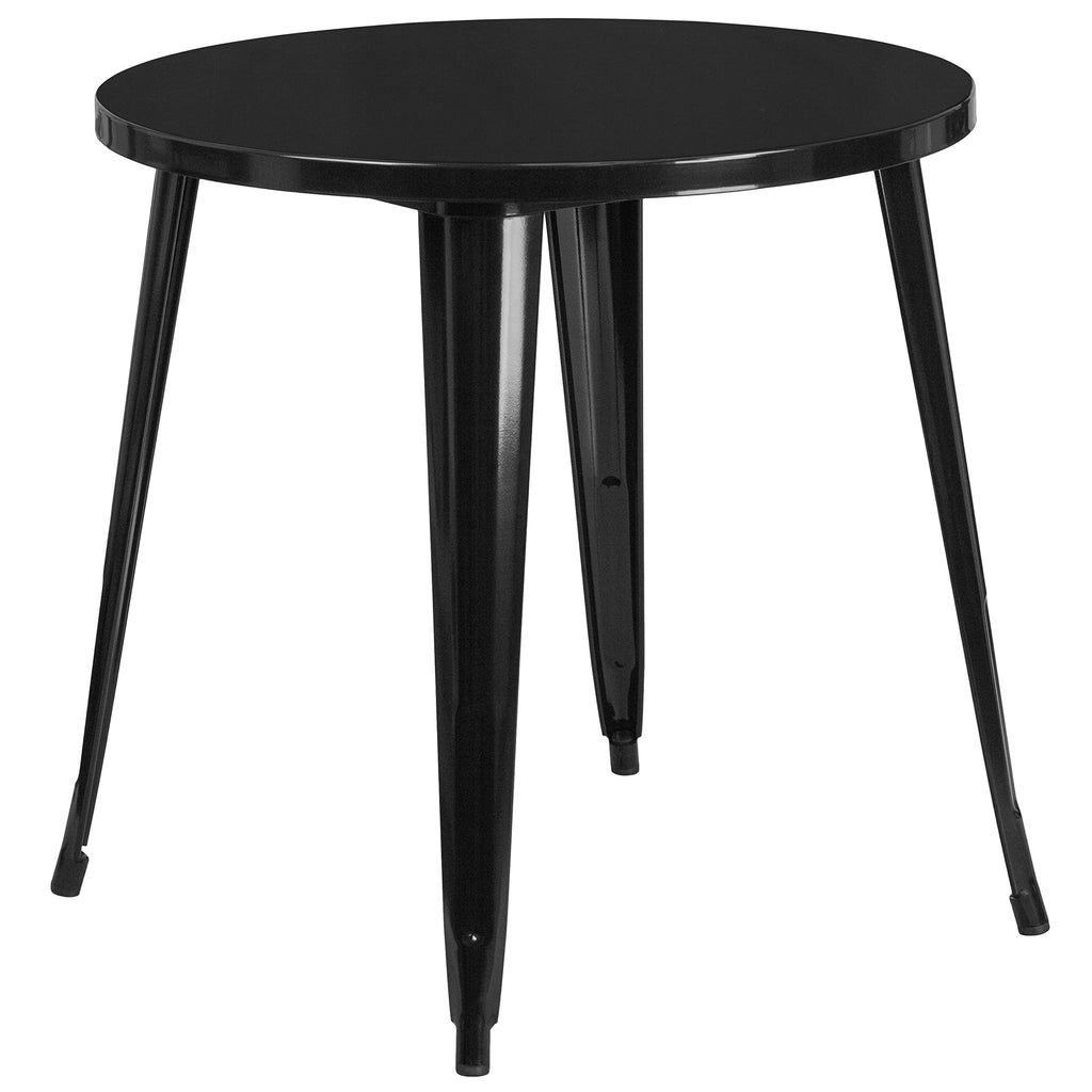 Flash Furniture Commercial Grade 30" Round Black Metal Indoor-Outdoor Table Set with 4 Arm Chairs