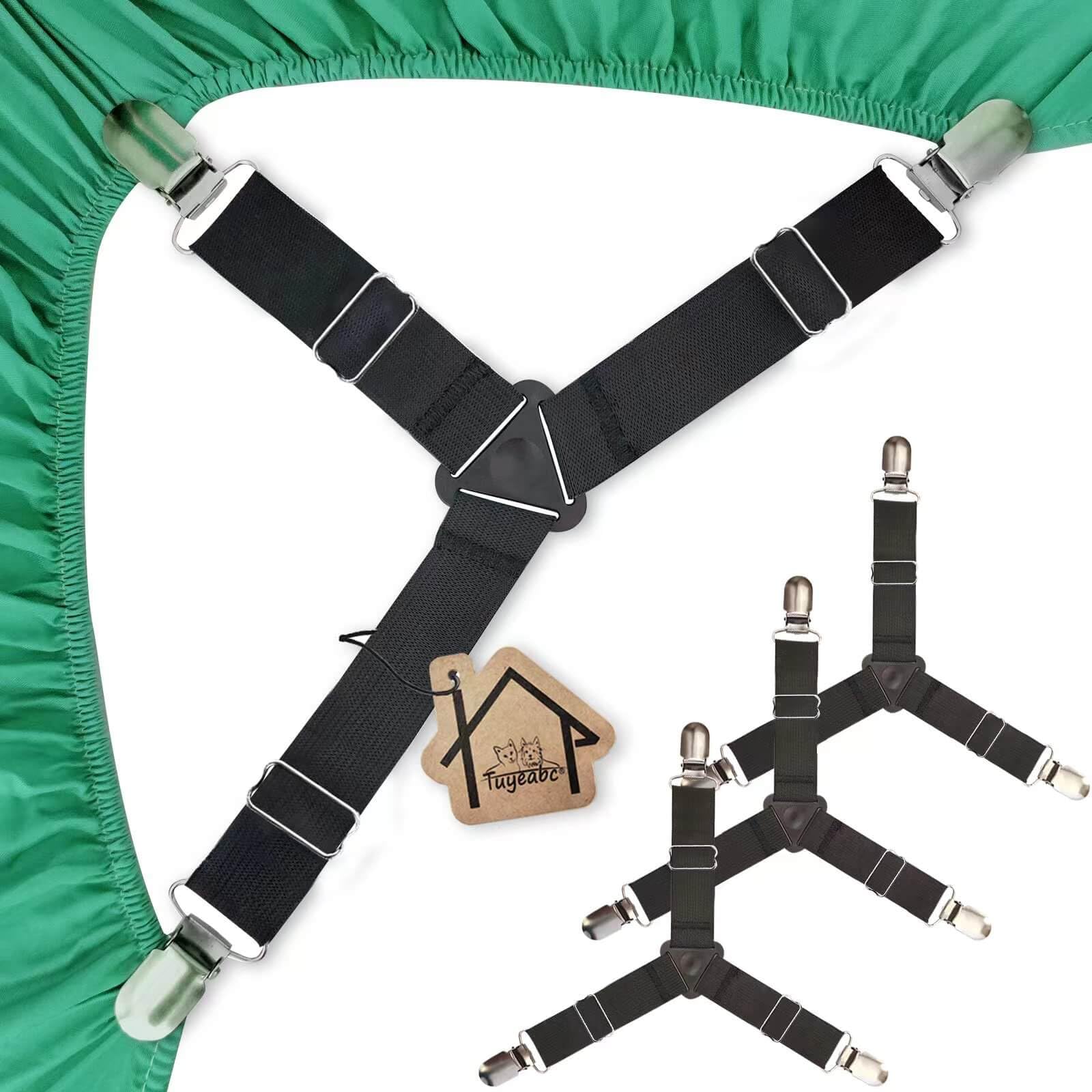 Tuyeabc Bed Sheet Holder Straps, Adjustable Elastic Bedsheet Fasteners, Mattress Corner Sheet Clips Stays Keepers, Fitted Sheet Straps, Upgraded Non-Slip Stability Triangle Buckle, Easy To Install