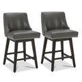 Chita Counter Height Swivel Barstools, Fsc Certified 26' H Seat Height Upholstered Bar Stools Set Of 2, Faux Leather In Retro Grey
