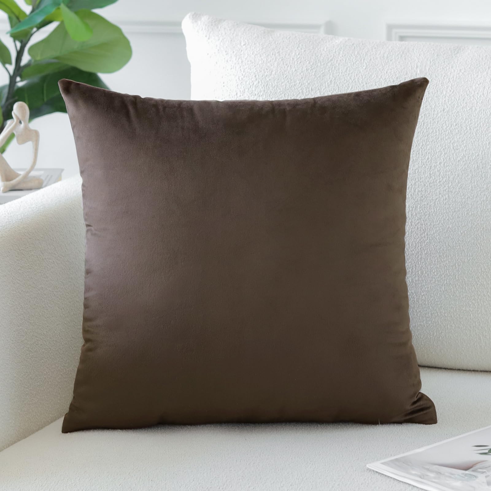 Artscope Luxury Velvet Pillow Covers Decorative Square Pillowcases Soft Solid Cushion Cases For Couch Sofa Bedroom Home Decor 18X18 Inch Chocolate Brown