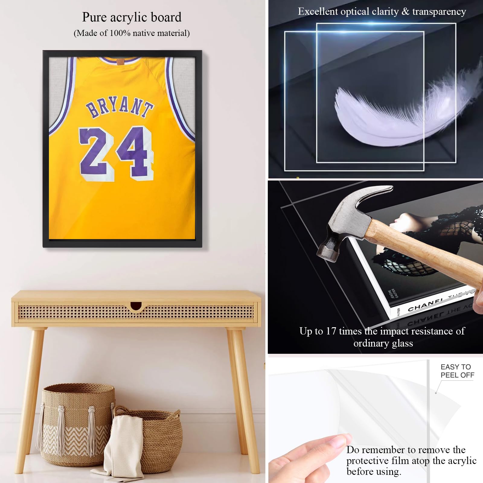 16X20 Large Shadow Box Frame, Jersey Frame Display Case With Grade A Natural Pine Wood Acrylic Front And Metal Hanger Shadowbox