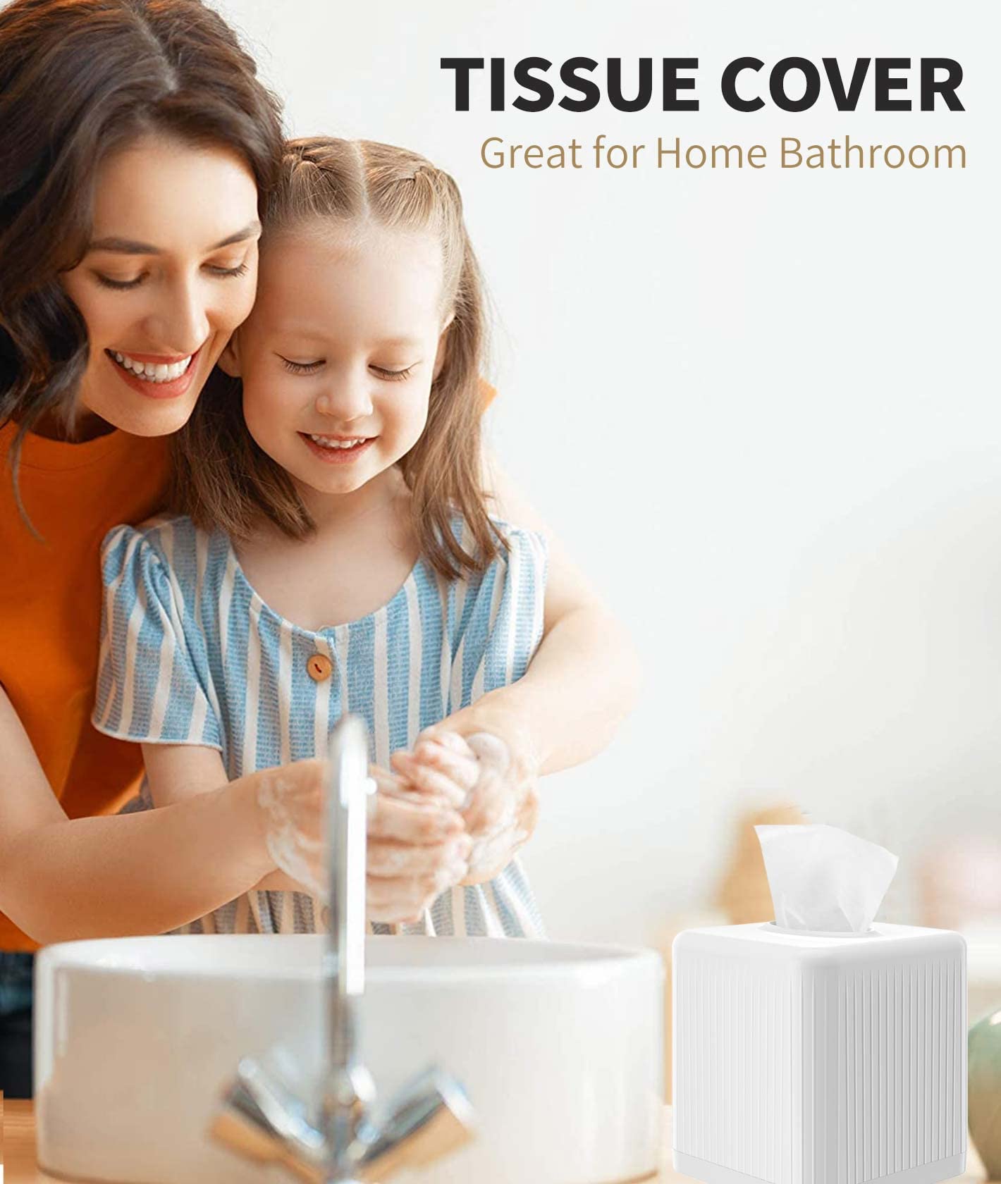 Livelab Tissue Box Cover With Base, Square Plastic Tissue Box Holder Decorative Tissue Cover Modern Cube Facial Tissue Dispenser