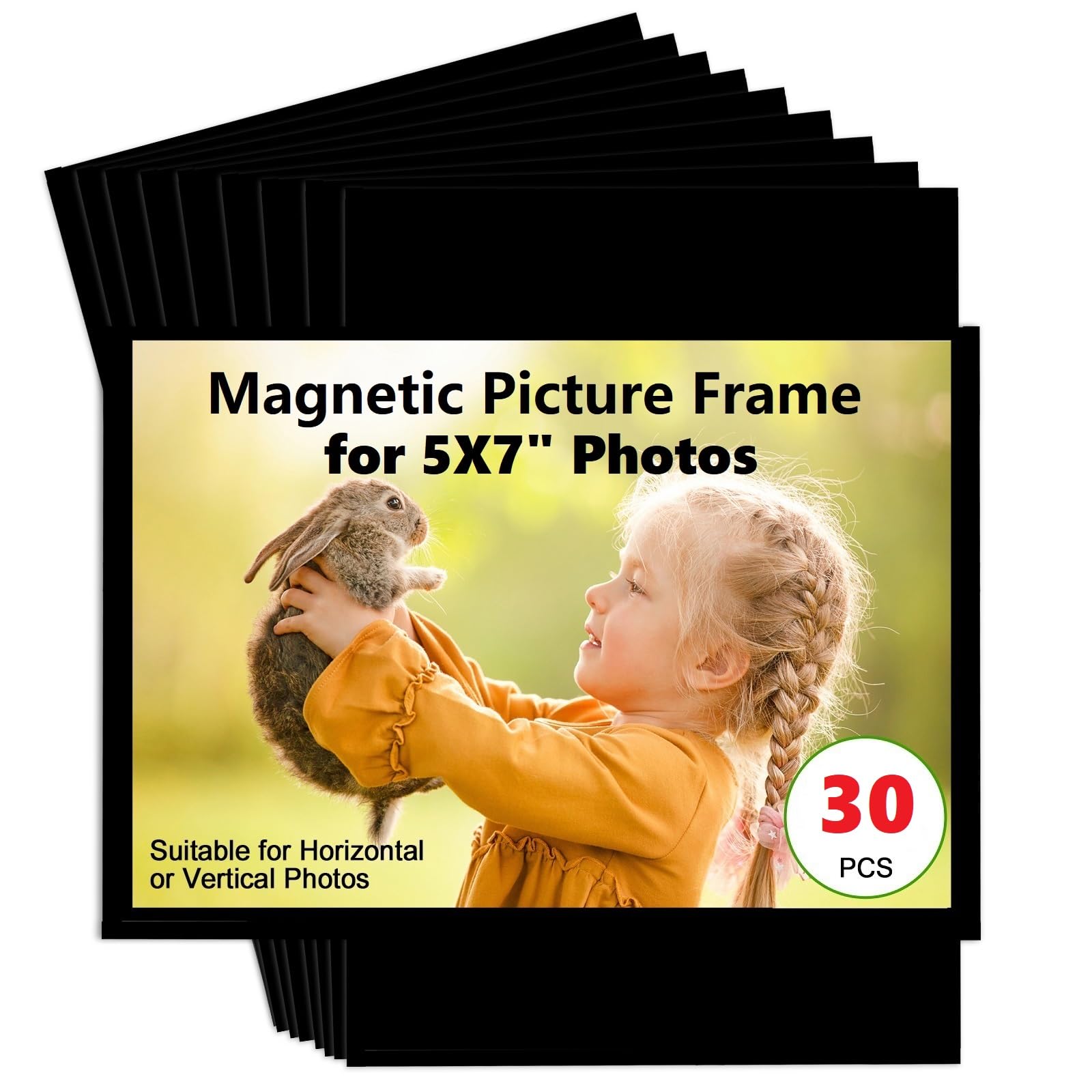 CHUNNIAO 30 Pieces Magnetic Picture Frame for 5X7 Photos,Black Magnets Cards Holder for Fridge/Whiteboard/Lockers