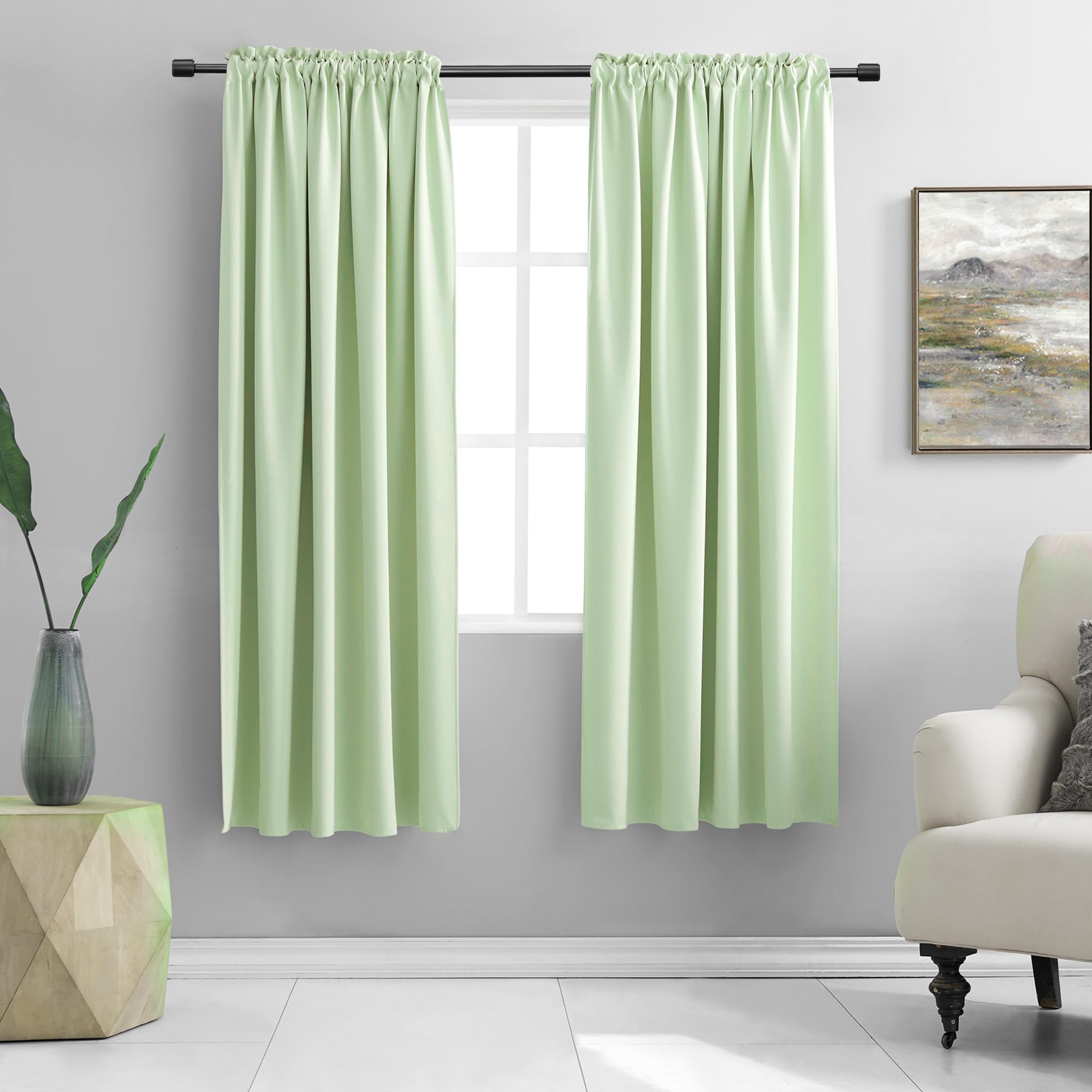 Light Lime Green Pretty Window Treatment Curtain Panels - 63 Inches Long Thermal Insulated Room Darkening Rod Pocket Drapes For Dining Room (2 Panels,52 X 63 Inch Length)