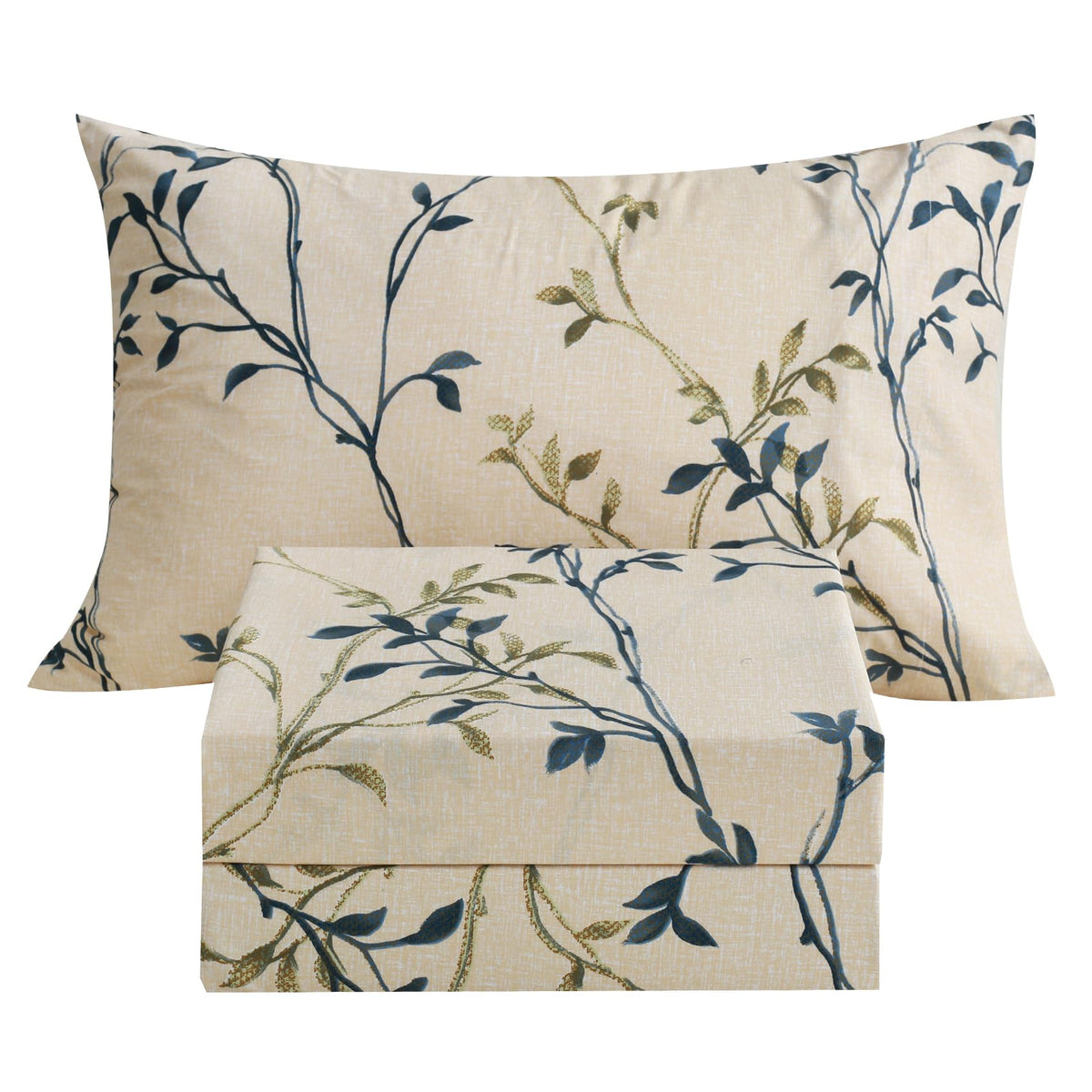 Jsd Beige Leaves Print Sheet Set Twin Size, 3 Piece Soft Botanical Microfiber Sheets Extra Deep Pocket