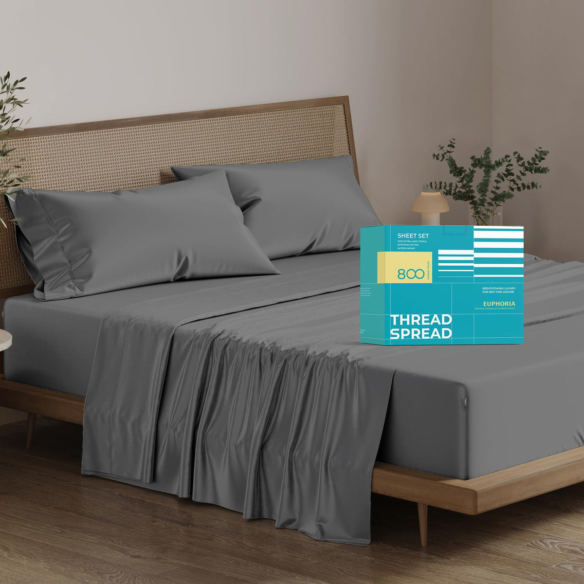 Thread Spread 100% Egyptian Cotton Sheets King Size - 800 High Thread Count Sheets King, 4 Pc Luxury Hotel King Size Sheets Set,