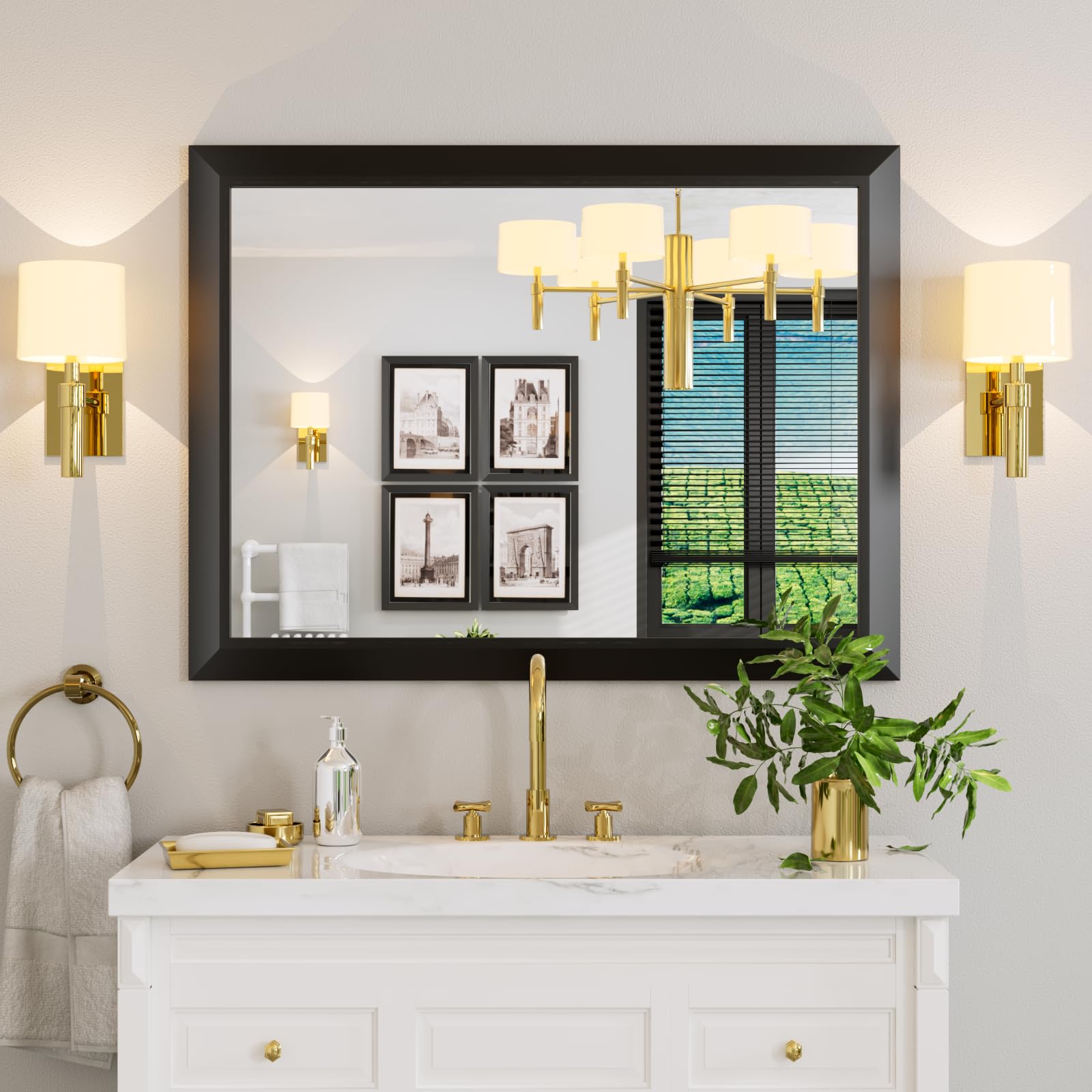 Amorho Black Bathroom Mirror, 40x30 Inch Thick Metal Framed Wall Mirrors for Over Sink, Bedroom, Living Room, Entryway, Rectangl