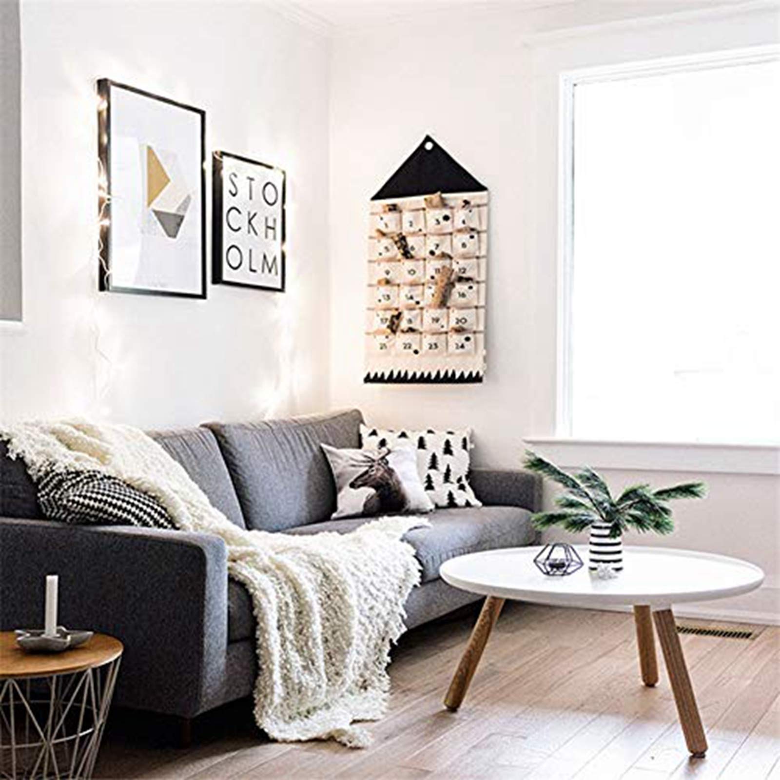 Christmas Advent Calendar With 24 Pockets Wall Hanging Bag For Home Xmas Countdown Decoration (Black)