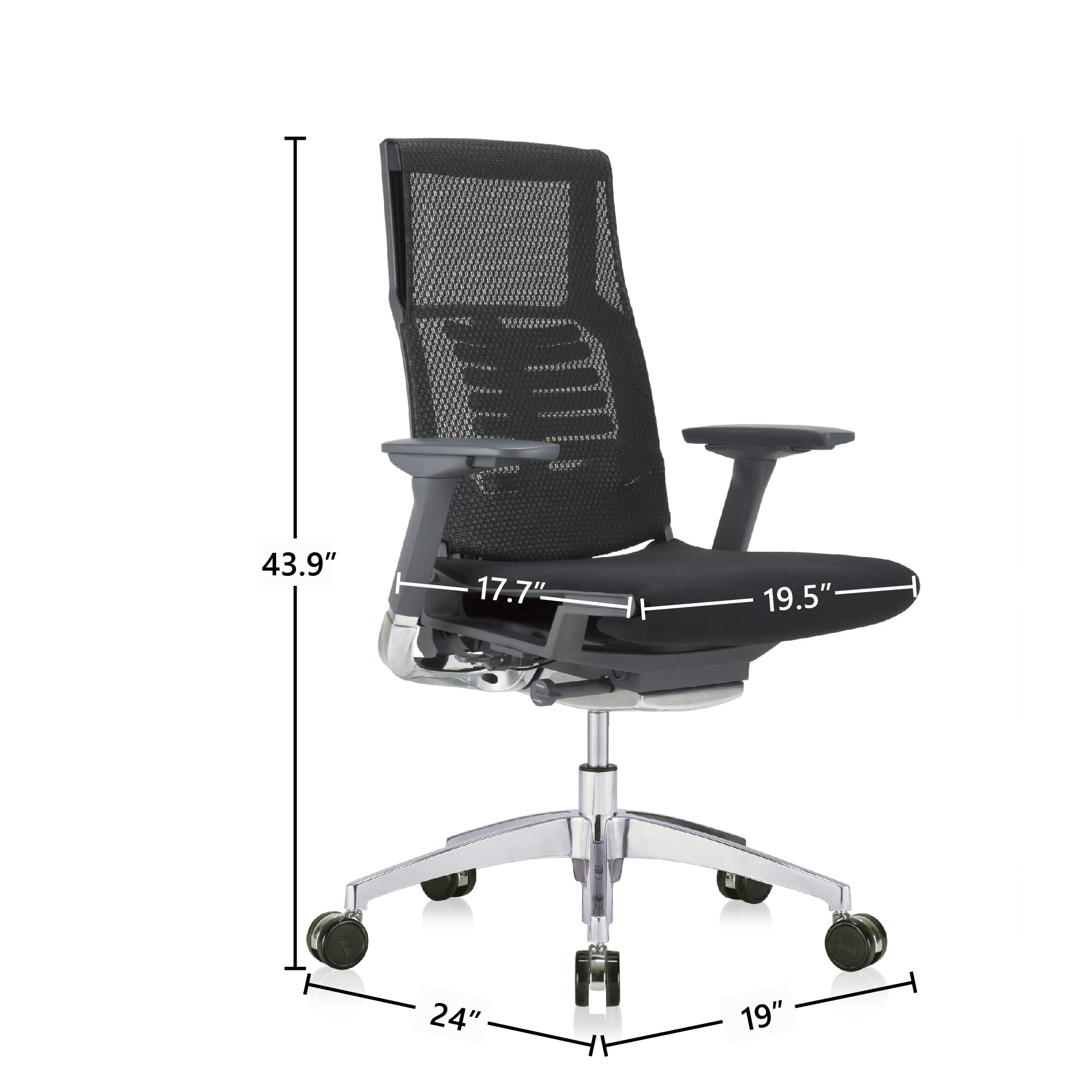 Eurotech Seating Powerfit-Charcoal Frame-Mesh Back/Fabric Seat Desk Chair, Black