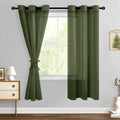 Hiasan Sheer Curtains For Living Room With Tiebacks, Light Filtering Airy Voile Drapes Lightweight Window Curtains For Bedroom, Nursery, Olive Green, W42 X L63, Set Of 2 Soft Textured Panels