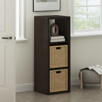 Furinno Cubicle Open Back Decorative Cube Storage Organizer, 3-Cube, Dark Oak